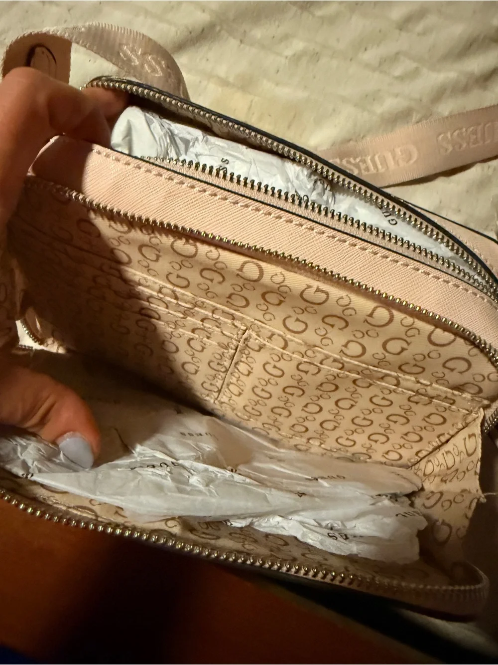 GUESS Light Pink Crossbody Bag with Logo Strap